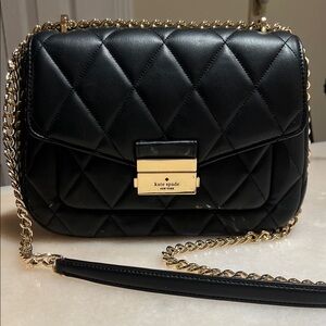 Kate Spade Black Quilted Crossbody Bag with Gold Chain